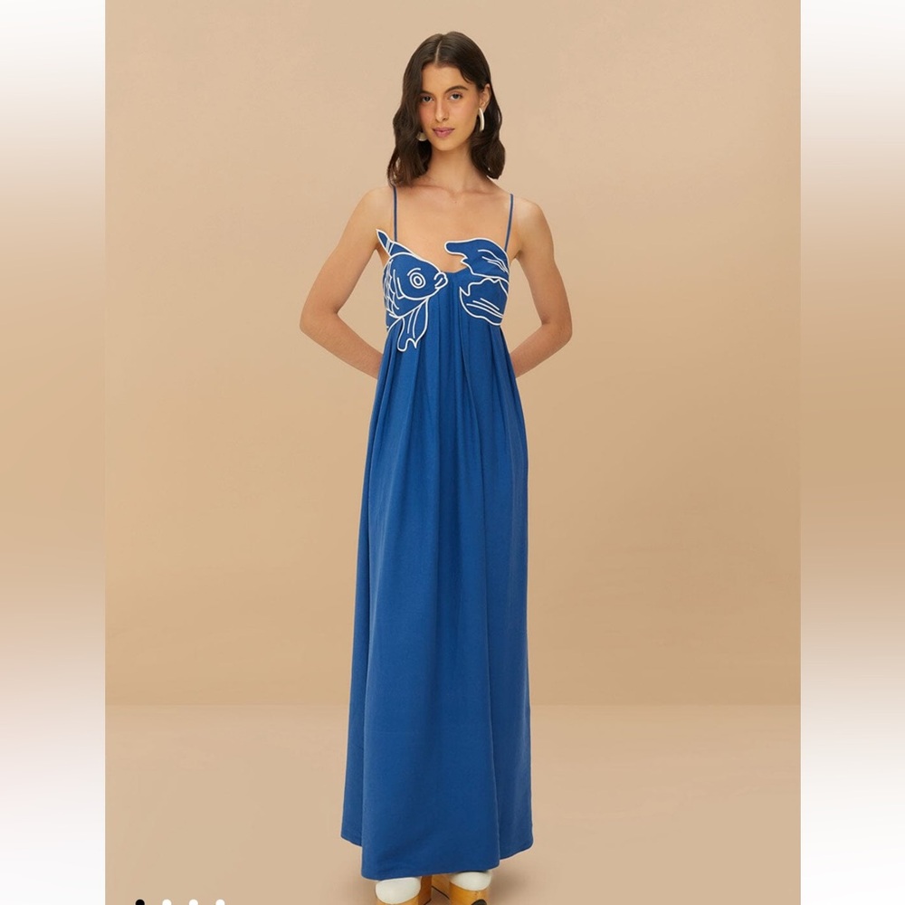 FARM Rio Vibrant Blue Maxi Dress with White Details